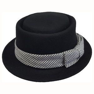 Wool felt pork pie-shaped hat packable adjustable fedora trilby hat  Black